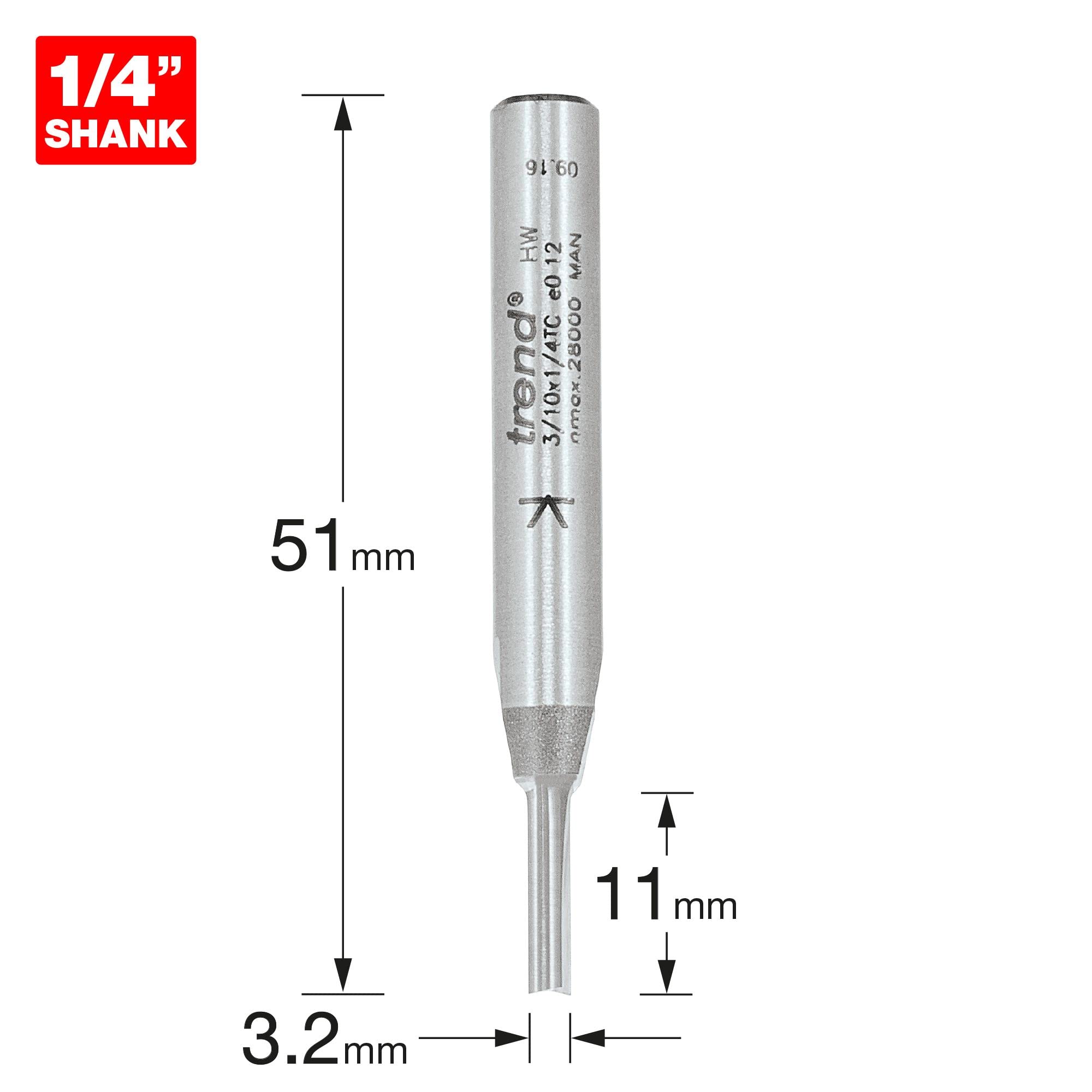 Trend Frez prosty 2 ostrza 1/4" trzpień 3,2x11mm TCT | Precyzyjny frez prosty 2-ostrzowy do rowków w drewnie, końcówki TCT z węglika: 3,2x11 mm, trzpień 1/4"