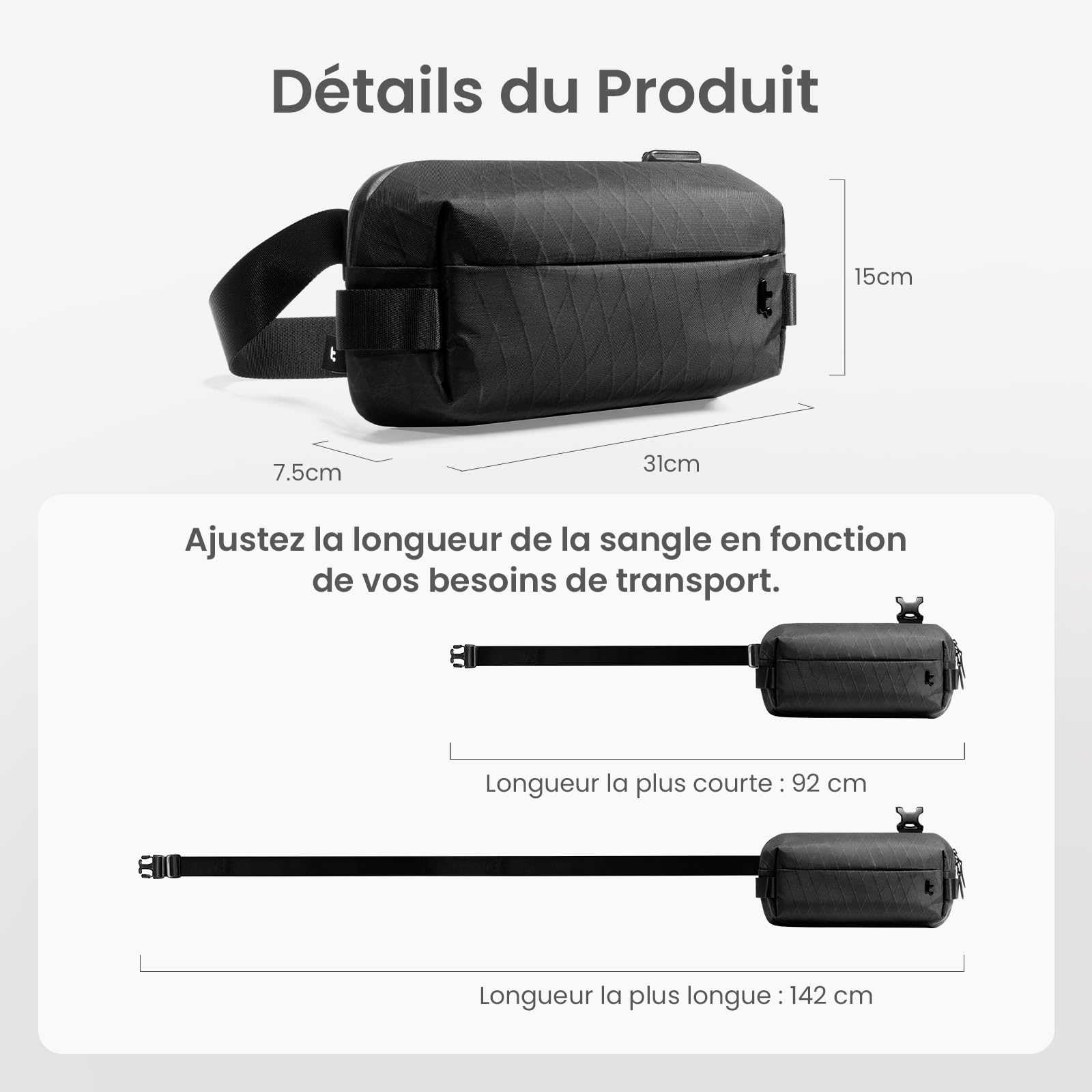 tomtoc Compact Sling Bag, Minimaliste Sac de Poitrine Sac d'Épaule pour Hommes et Femmes, Imperméable Léger Petit Sac d'Épaule Crossbody pour Loisirs, Voyage, Travail, Cadeau Noel, pour 2024 iPad mini