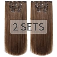 Vista 32 de HSPJHTM Extensiones de cabello castaño rojizo con clip, extensiones de cabello sintético de 22 pulgadas para Halloween, extensiones de cabello