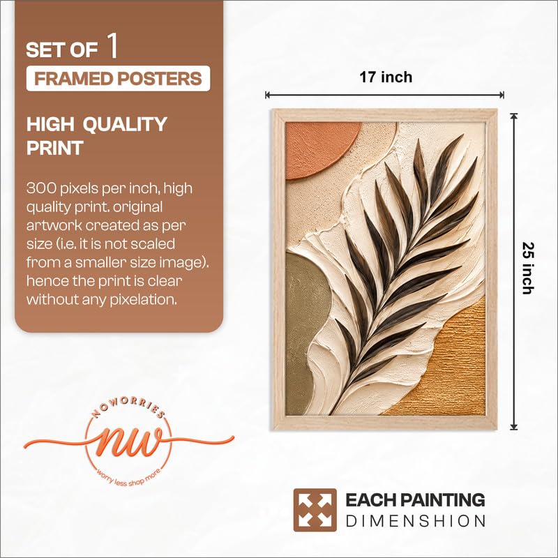 Image of NoWorries Floral Botanical Wall Painting with Frame | Premium Textured Flower & Leaf Artwork, Pastel Nature Wall Decor Framed for Living Room Bedroom Office and Home Decoration (Art-2,17x25inch)