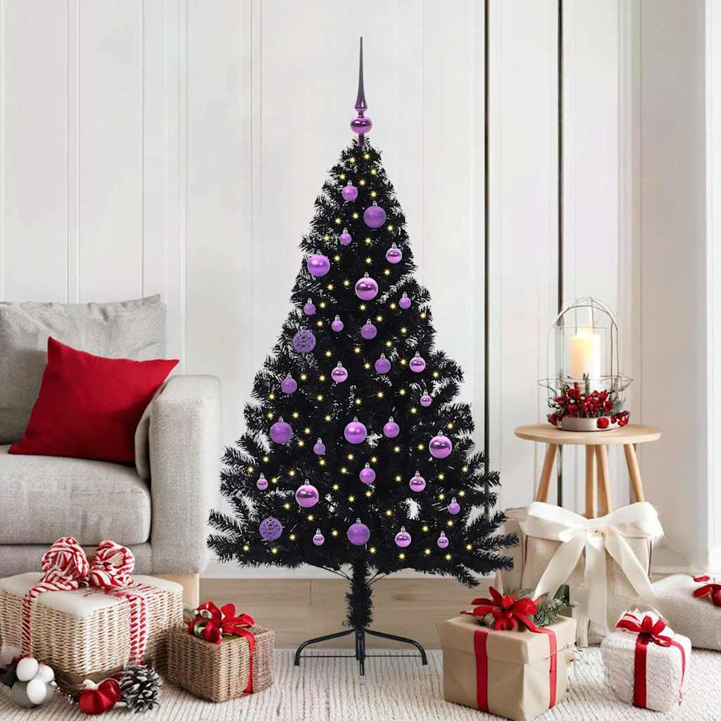 vidaXL Árbol de Navidad Artificial Preiluminado Negro 150 cm PVC