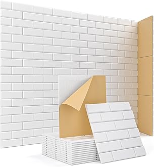 Acoustic Wall Panels for Recording Studio Sound Absorbing, Brick Pattern 12 Pack White Decorative Self Adhesive Art Acoustical Treatment Tiles for Ceiling Door and Bedroom 12''×12''×0.4''
