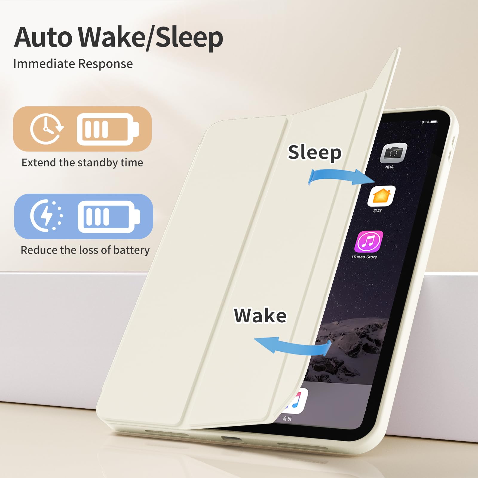 kenke Funda para iPad de 10.9 pulgadas de 10.9 pulgadas 2022, funda delgada con soporte triple y soporte para lápices, cubierta trasera inteligente de TPU suave, apagado y encendido automático, color