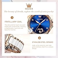 Vista 4 de OLEVS Relojes mecánicos automáticos para mujer, cuerda automática, oro rosa, correa de cerámica de dos tonos, esfera de corazón de amor, a la moda