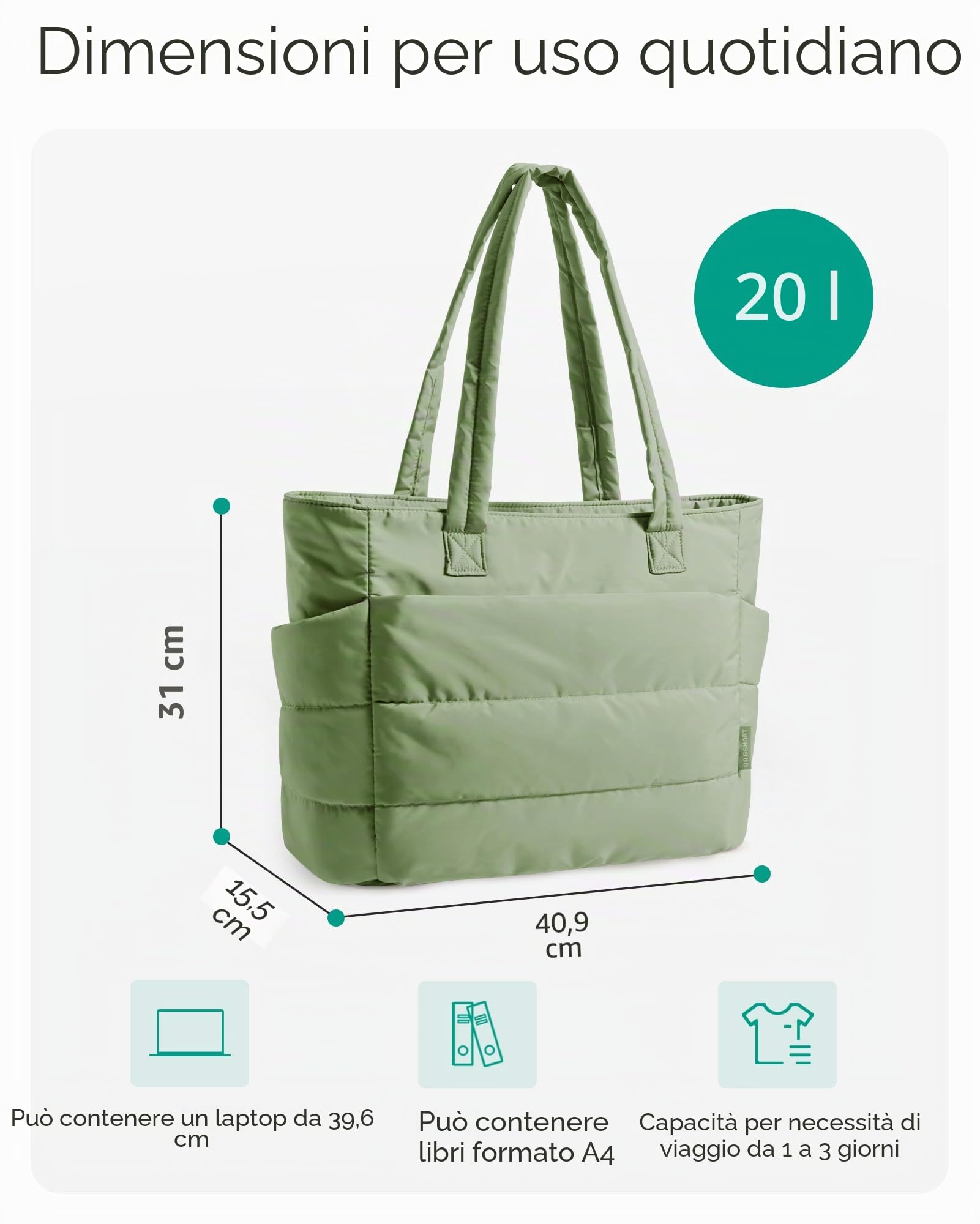 bagsmart Borsa Donna, Borsa Tote a Mano con Cerniera, Borse Della Spesa, Borsa Tracolla Leggera e Morbida Con Più Scomparti, Adatta per Università, Lavoro, Viaggio, Fitness