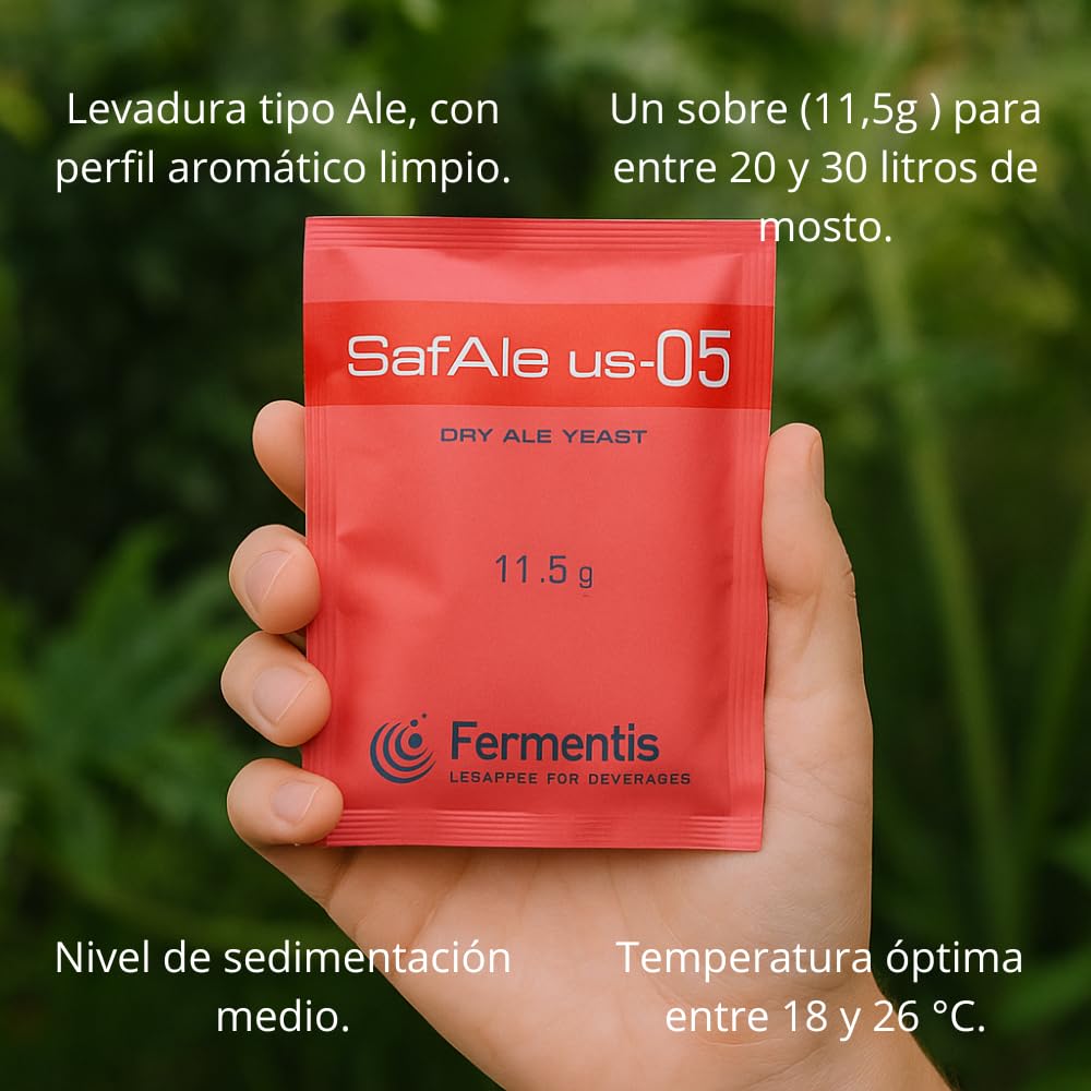 Levadura seca para cerveza Ale estilo americano US-05 pack 5x11,5 g para homebrewing fermentación limpia y fiable ideal IPA APA Blonde Porter