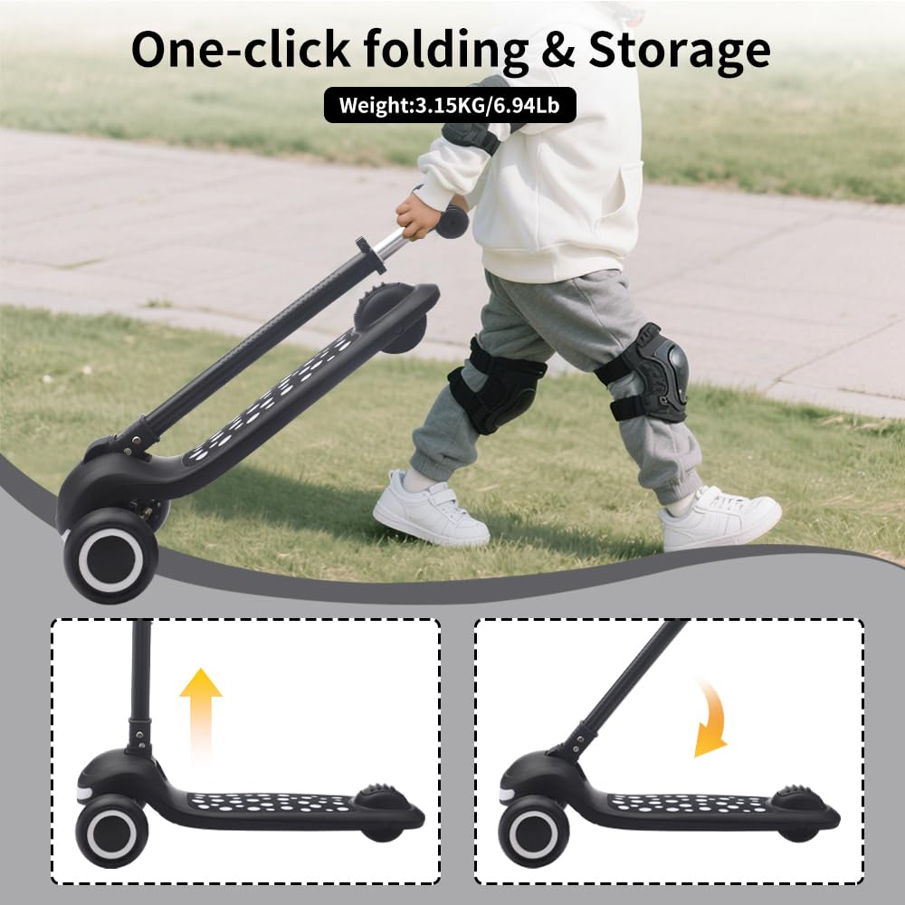 Kids Scooter Ages 3-10, One-click Folding with 4 Height Adjustable Handlebar and Rear Brake,Light Up Wide Deck Scooter for Boys & Girls - Image 6
