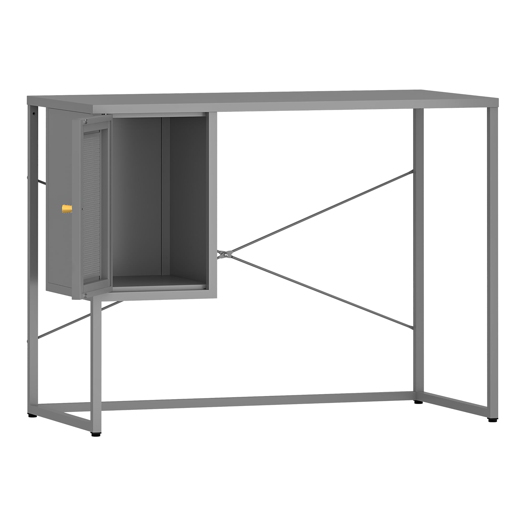 [en.casa] Scrivania in Acciaio con Scomparto Sospeso Chiuso con Anta Traforata Tavolo da Ufficio Studio Officina Postazione di Lavoro 75 x 100 x 50 cm Grigio