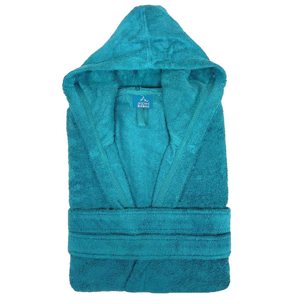 Alpes Blanc Albornoz de baño con capucha de algodón y bambú, 450 g/m², color azul pato, talla S