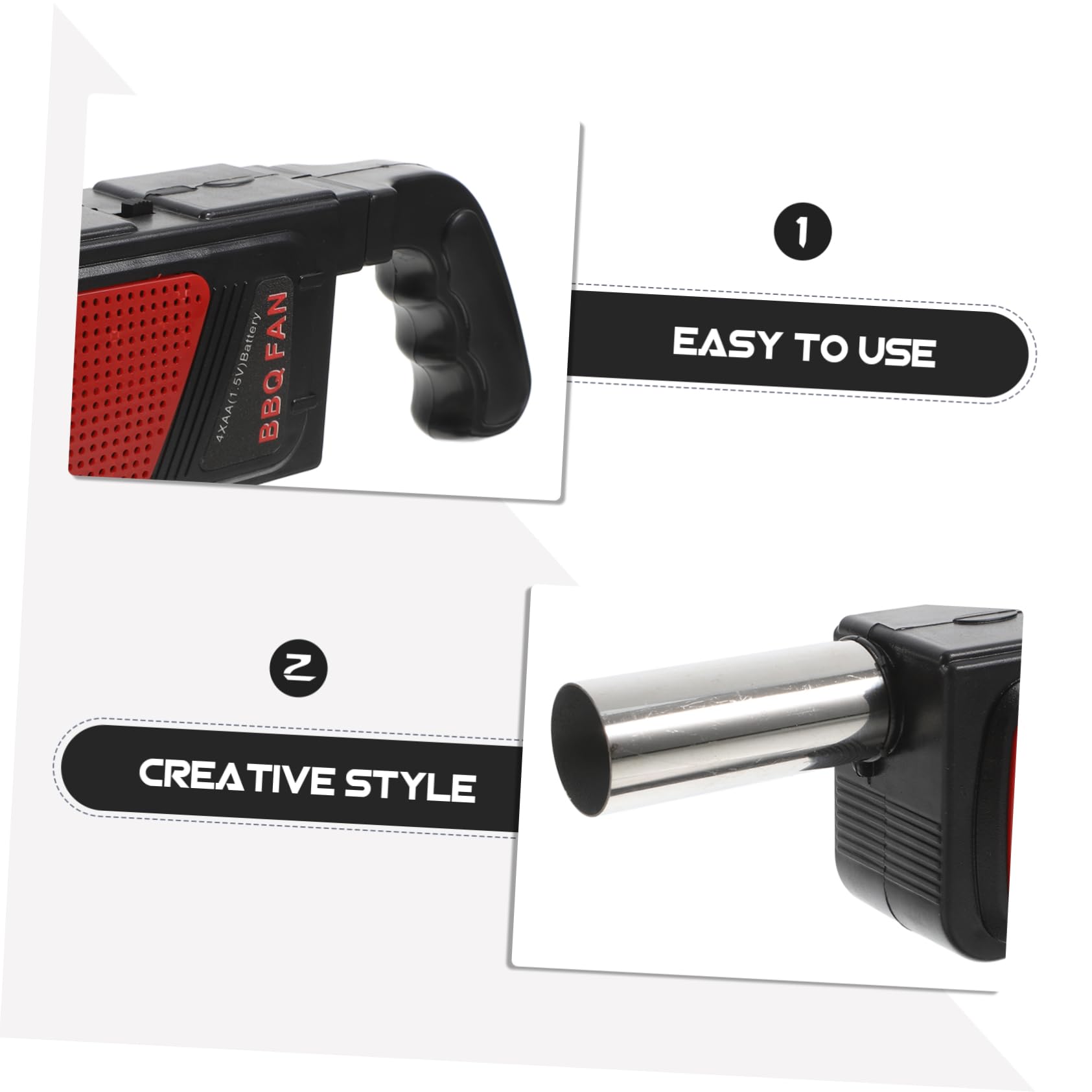 Soffiatore Elettrico per Barbecue 2 Pezzi Nero Abs e Acciaio | Funziona 4 Batterie Aa, Design a Soffio Elettrico, Uso per Picnic All'aperto e Grigliate Itineranti