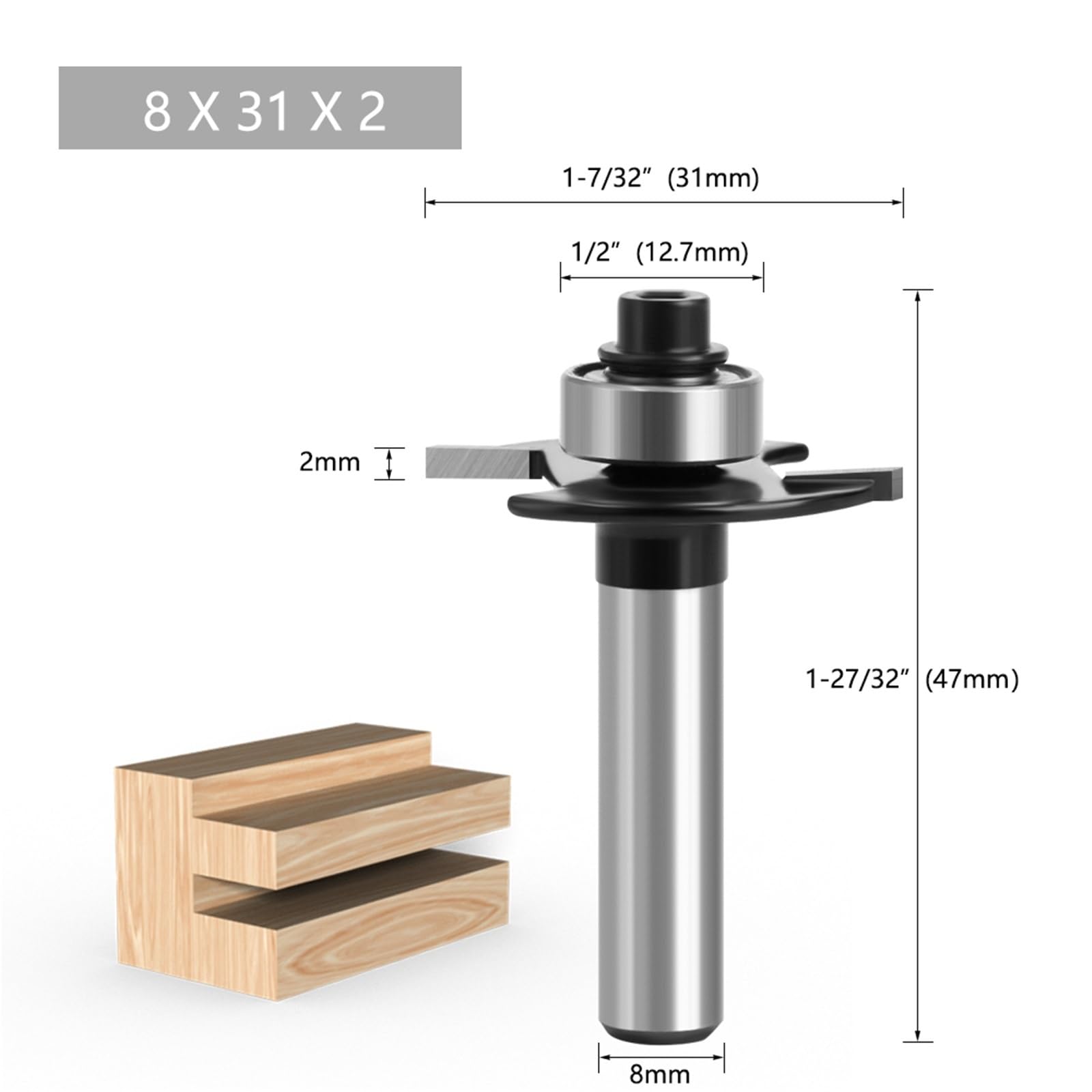 Holzfräser 8 mm Schaft T-Nut Keksfugenschlitz 2 mm Höhe Oberfräser (8 x 31 x 2)