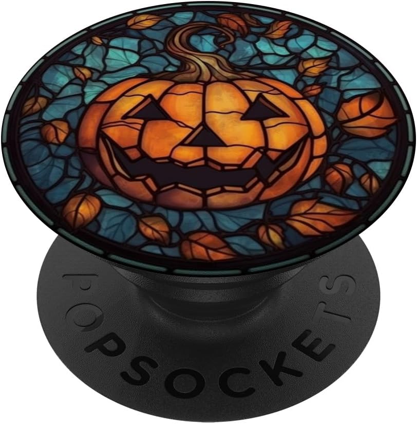 Amazon.com: Halloween pumpkin stained glass black autumn leaves ...