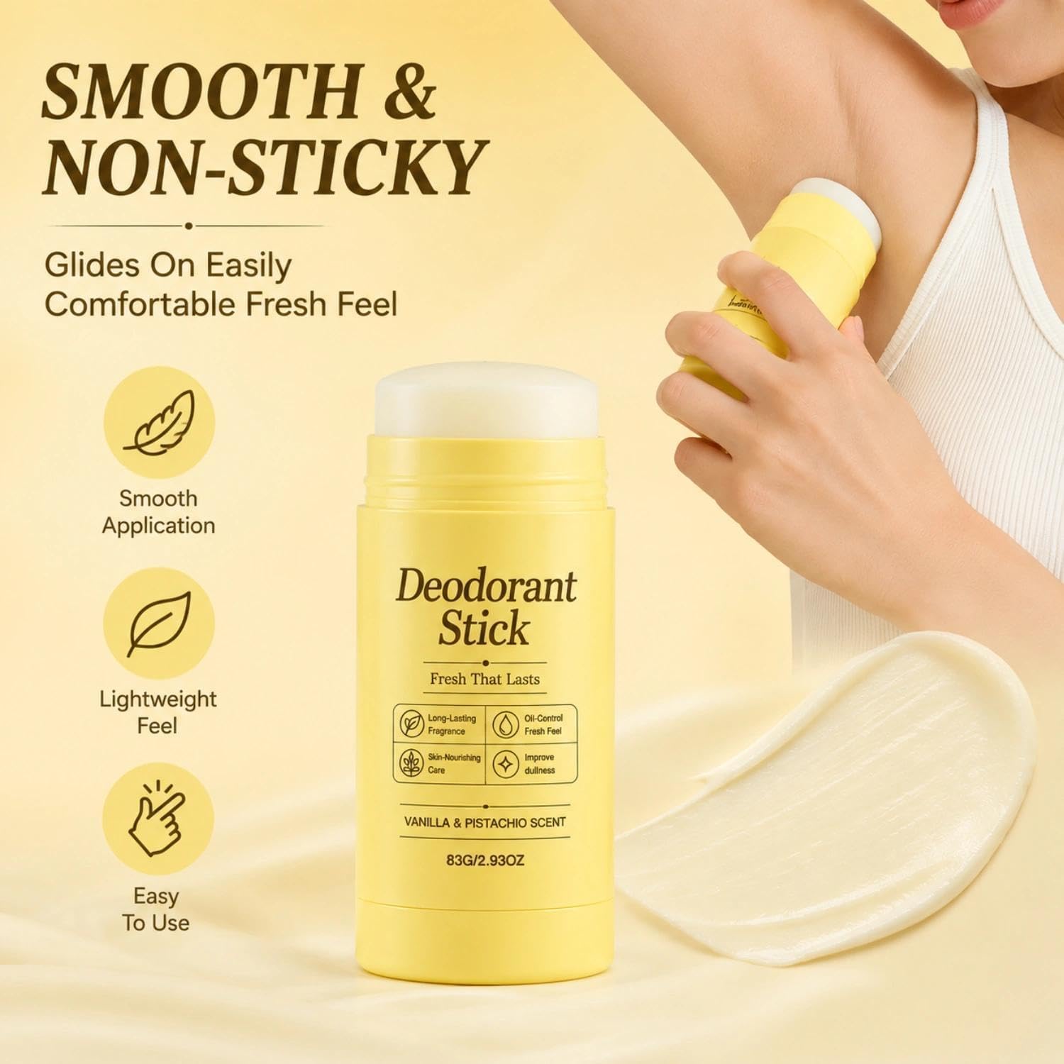 Stick Deodorante Alla Vaniglia E Pistacchio,Formula Liscia E Non Appiccicosa Per La Cura Quotidiana Delle Ascelle,Deodorante Unisex Con Sensazione Di Freschezza,83 G / 2,93 Oz(3PCS)