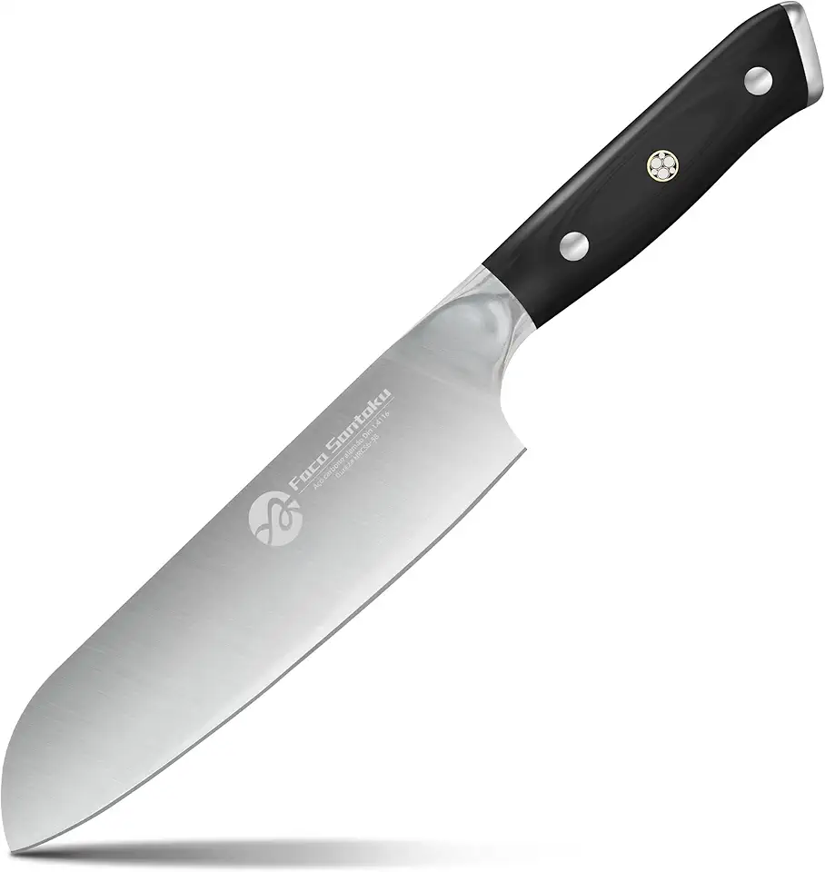 Faca Santoku De 7”, Faca Do Chef Forjada Em Aço De Alto Carbono, Faca De Aparar Com Cabo Ergonômico, Preto