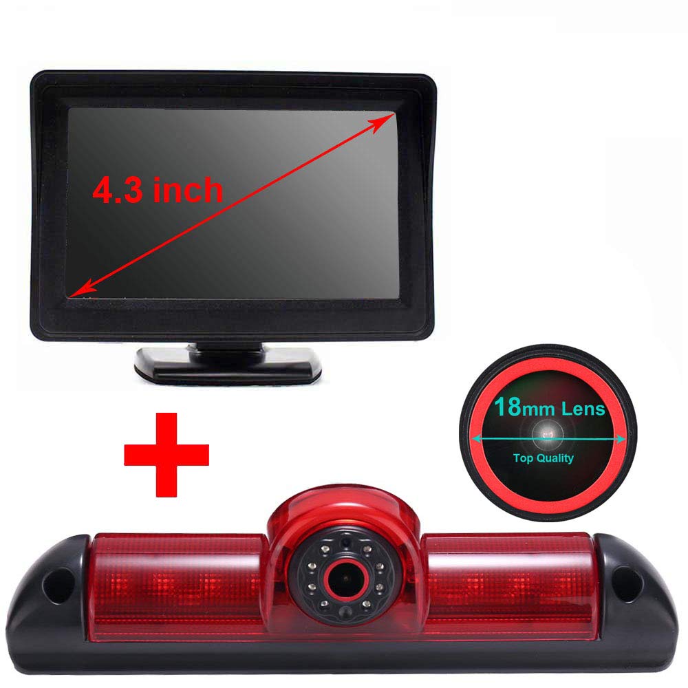 Pantalla TFT LCD de 4.3 Pulgadas Monitor de Coche + 【Lente Roja Especial】 Super HD Gran Angular Visión Nocturna Cámara de Marcha Atrás para FIAT Ducato X250/Peugeot Boxter/Citroen Jumper
