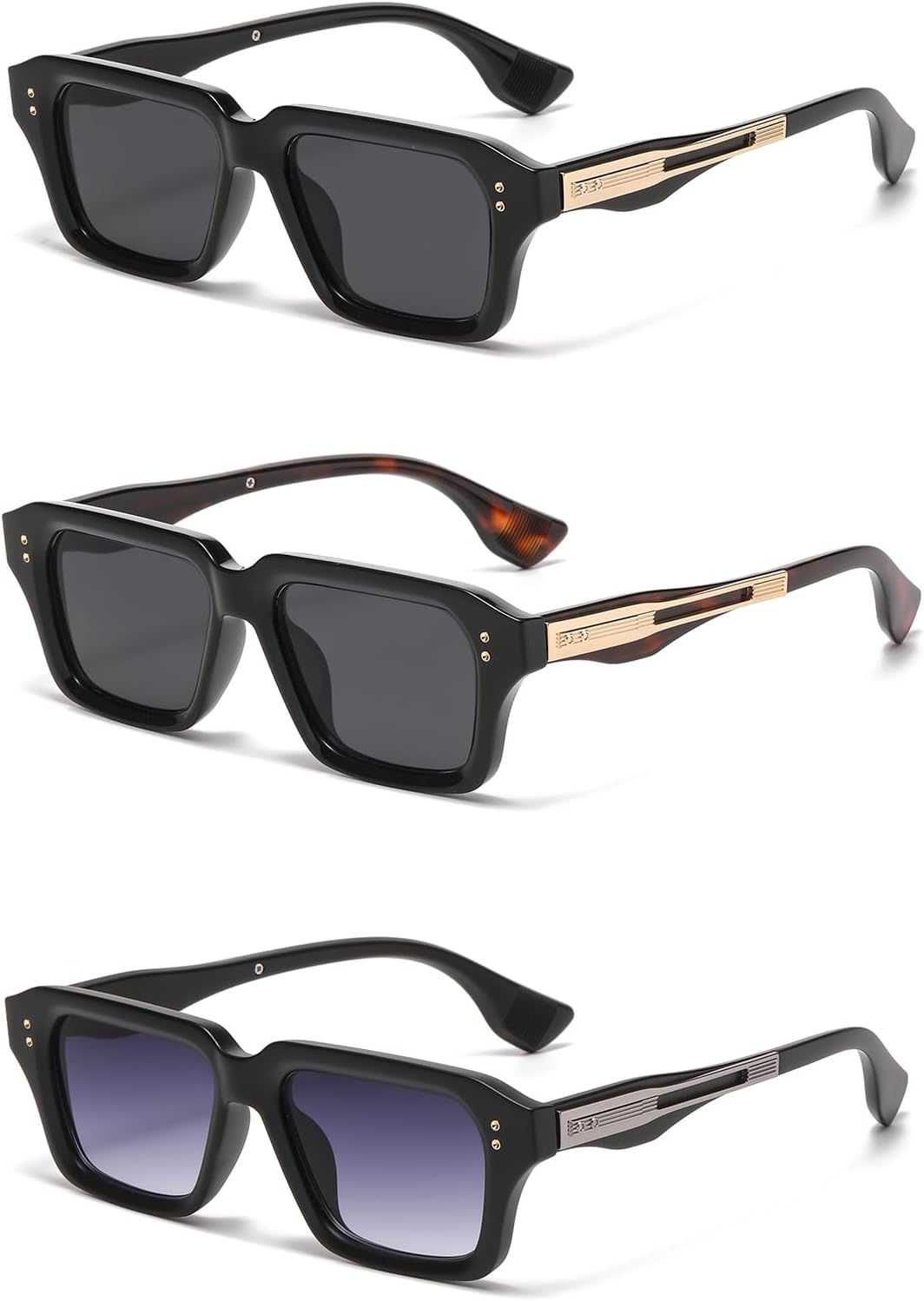 LJCZKA Retro Rectangle Sunglasses for Men Women Fashion Square Thick Frame Sun Glasses 90s Trendy Chunky Shades - Image 8