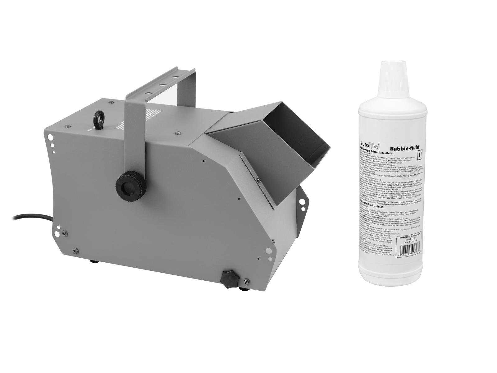 EUROLITE Set BW-100 Seifenblasenmaschine + Seifenblasenfluid 1l | Kompakte, leistungsstarke Seifenblasenmaschine mit Funkfernbedienung inklusive 1l Seifenblasenfluid