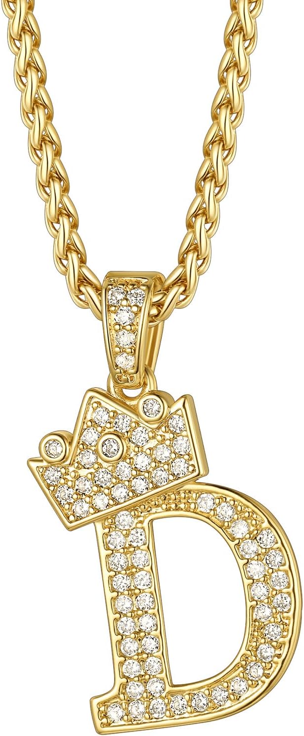 Richsteel Initial Necklace for Men A-Z 18K Gold Plated Crown Shiny Cubic Zirconia Monogram Pendant for Women Fashion Jewelry