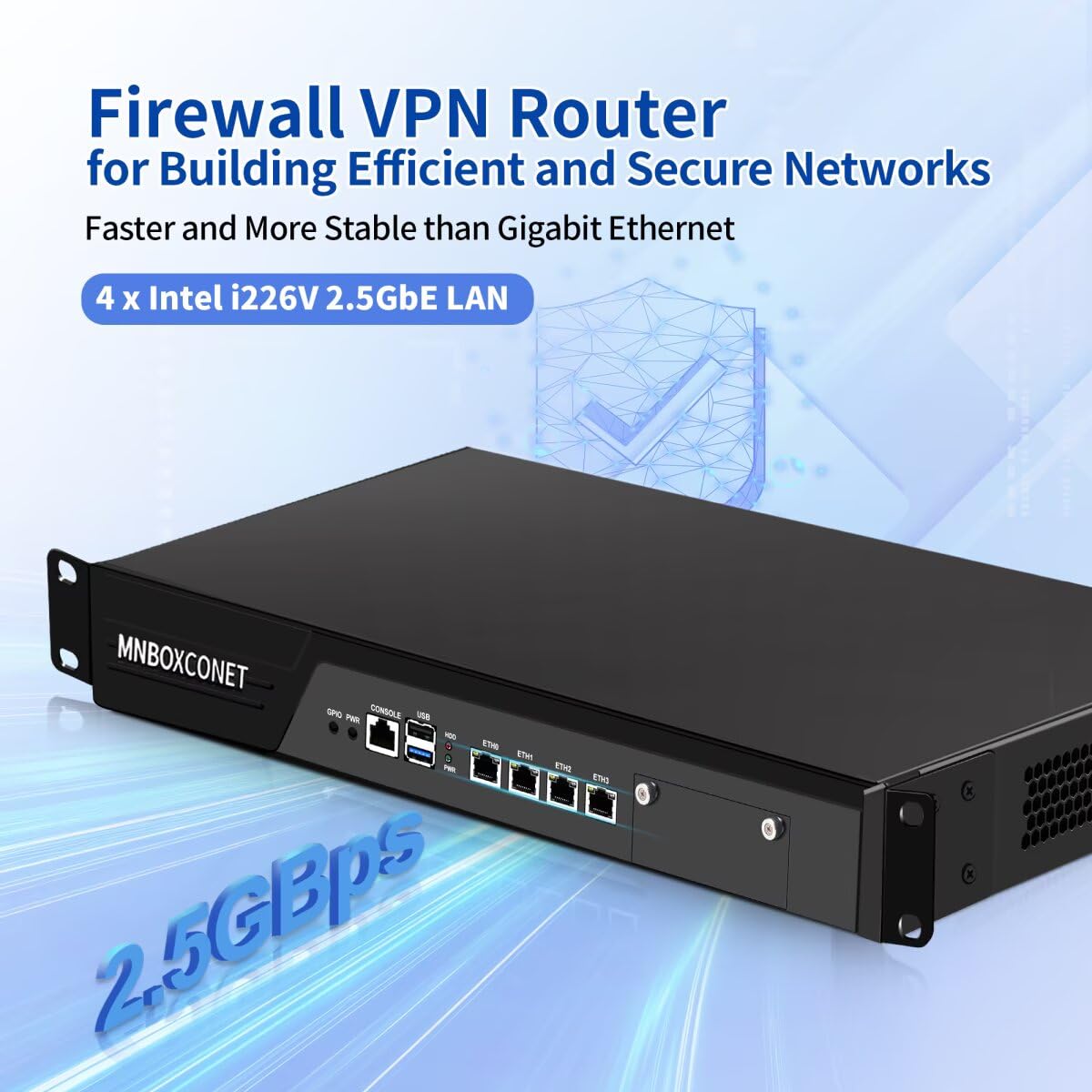 Firewall Appliance 1U N300, 19'' Rack Server Router PC, 4 x 2.5GbE I-226V LAN, OPNsense Homelab Server, DDR5 NO RAM NO SSD Barebone, Network Security Hardware VGA Display, Console