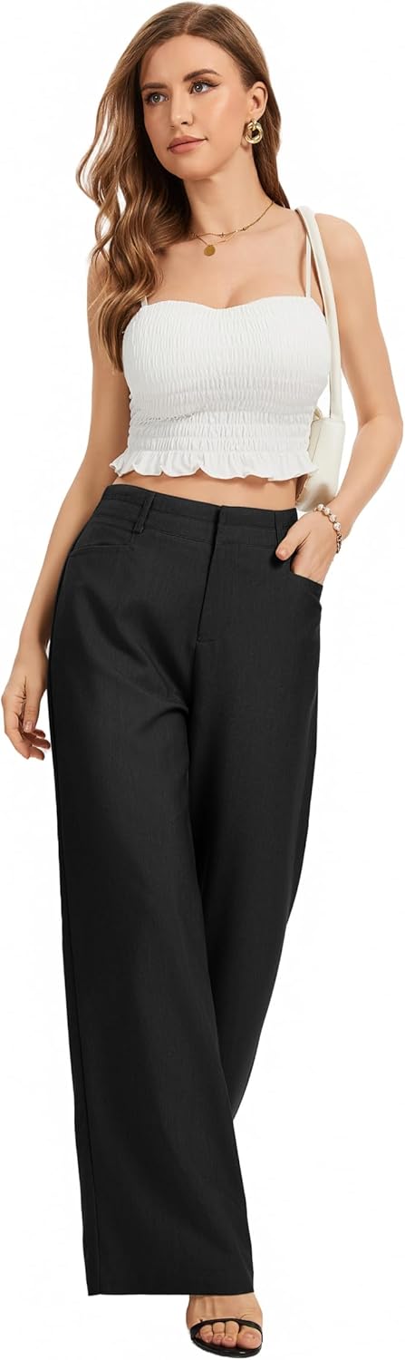 FUNYYZO Womens Wide Leg Pants Casual High Waisted Stretchy Double Waisted Work Business Dress Pant - Image 4