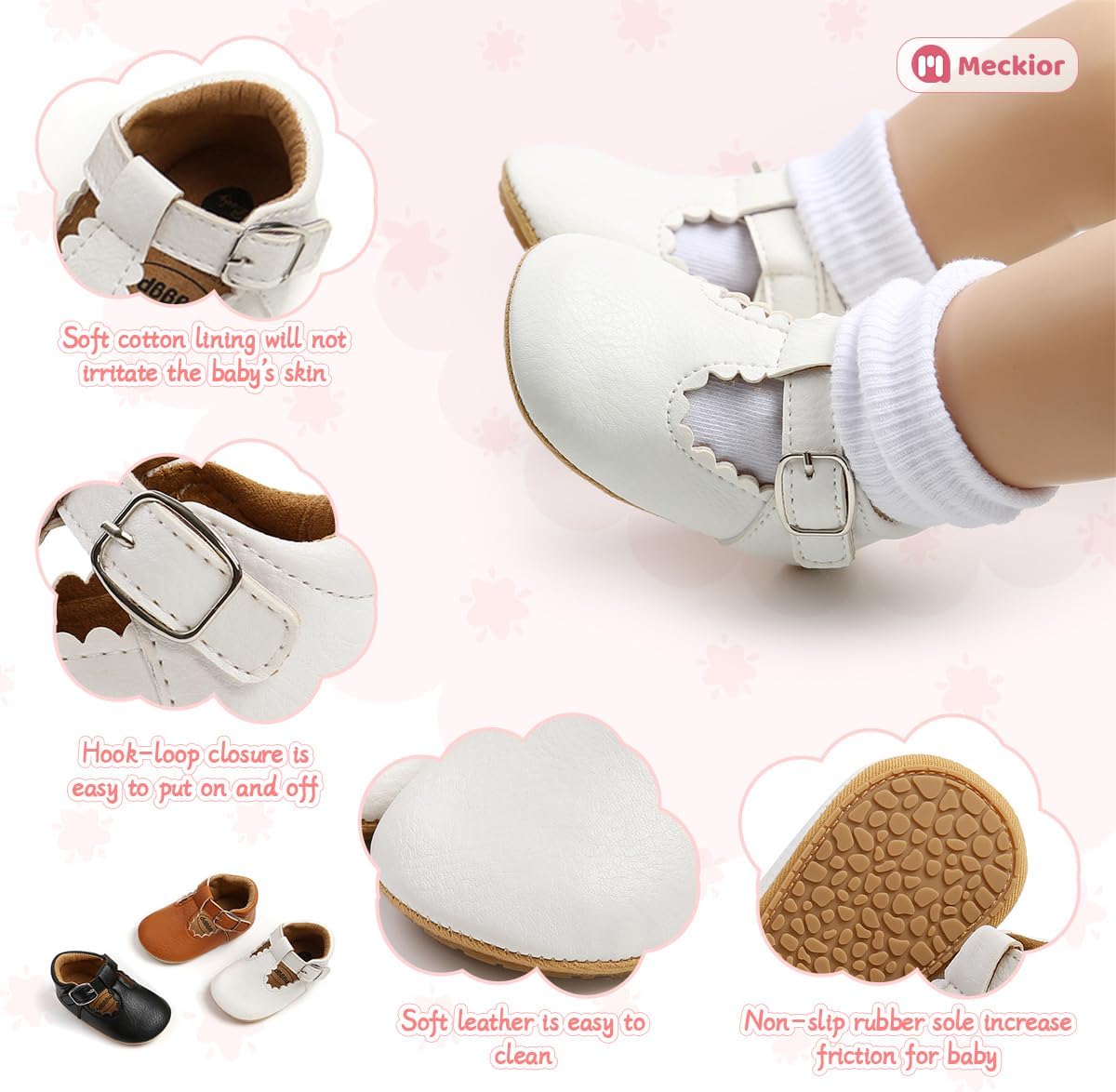 Meckior Infant Baby Girls Soft Sole Bowknot Princess Wedding Dress Mary Jane Flats Prewalker Newborn Light Baby Sneaker Shoes - Image 5