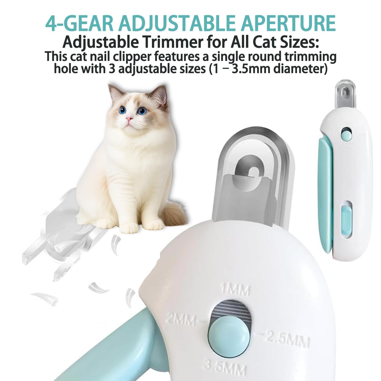 Cortaúñas para gatos y gatitos pequeños, cortaúñas seguro con guía ajustable de 3 tamaños y lima de uñas, protector antisalpicaduras para un aseo fácil y sin estrés de mascotas en casa