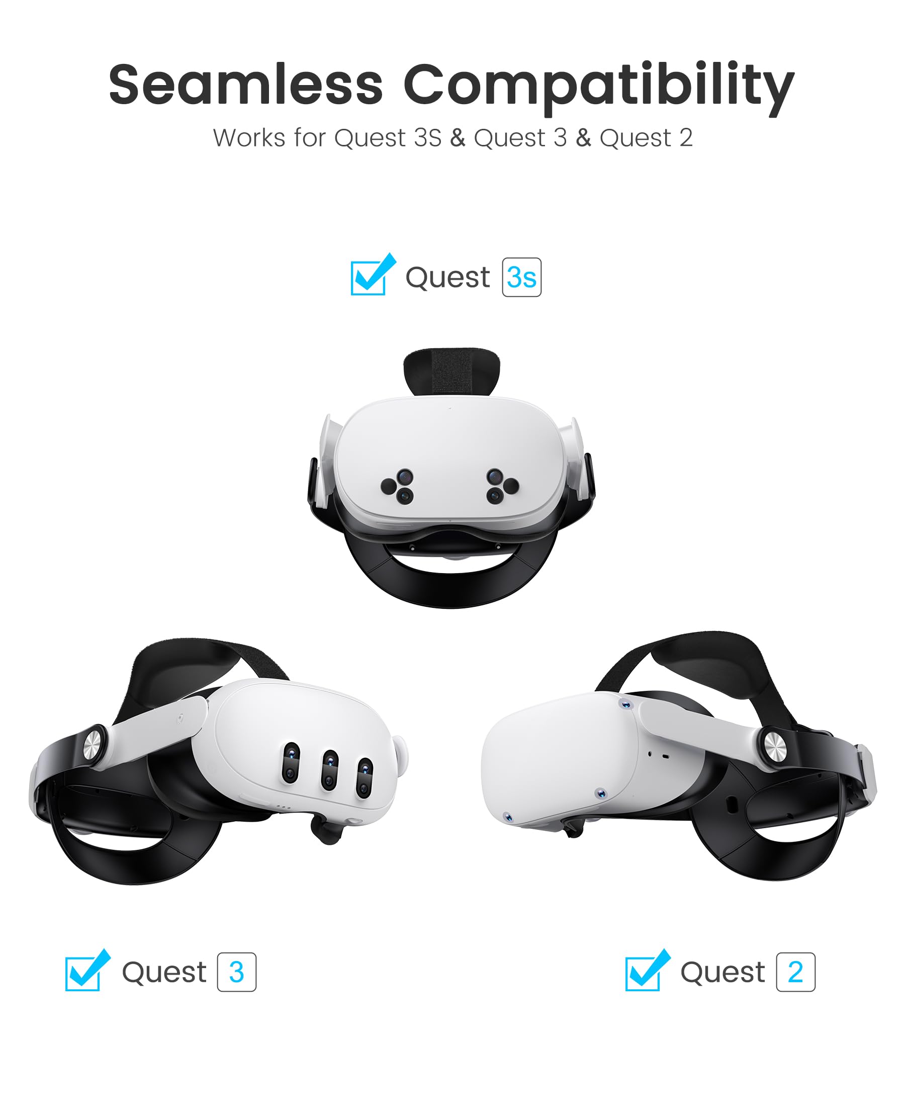 Kawaye Correa de cabeza cómoda para Meta Quest 3S/Quest 3/Quest 2, correa de cabeza ligera ajustable para reemplazo de correa Elite, accesorios de realidad virtual para Oculus, soporte mejorado,