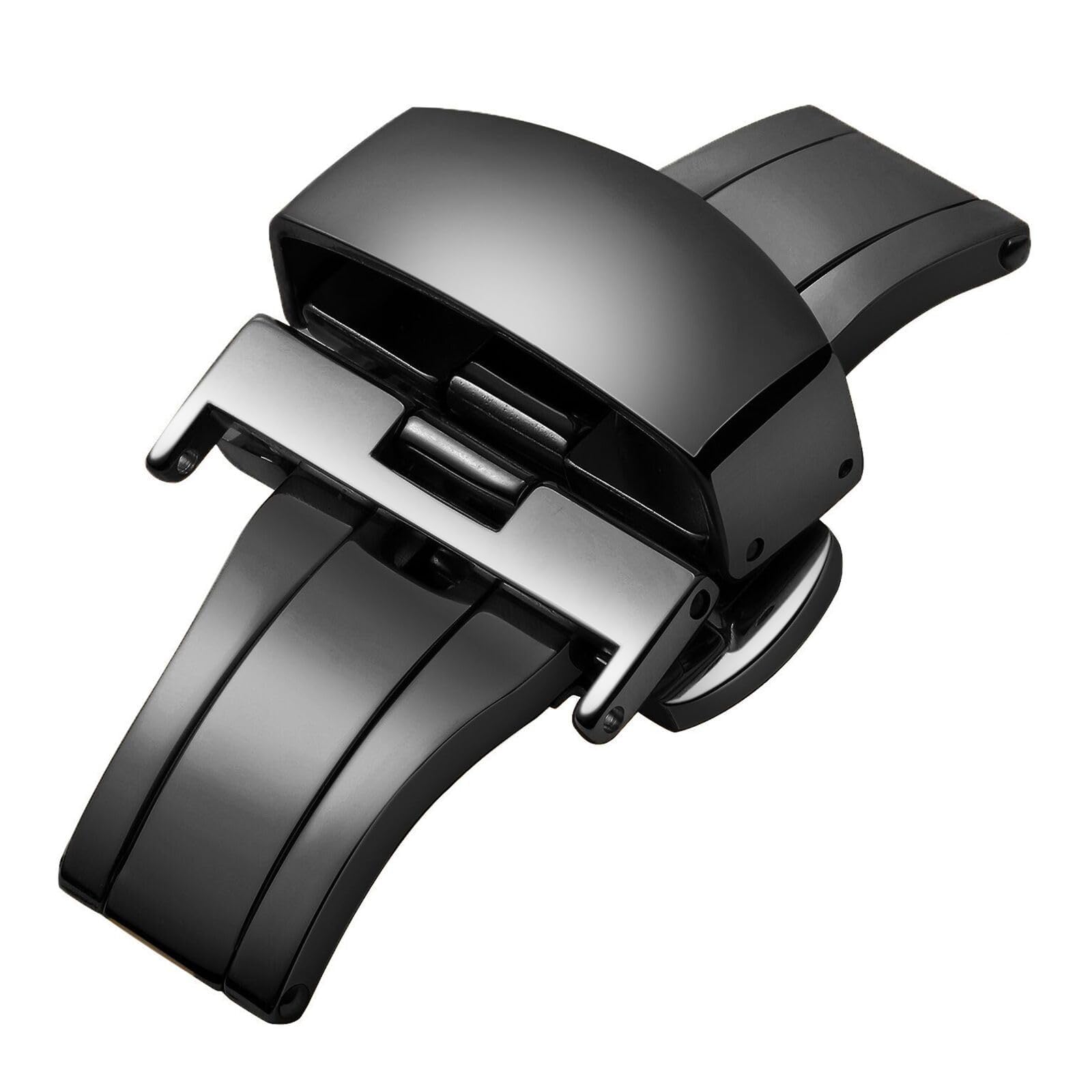 BINLUN Replacment Stainless Steel Push Button Buckle Deployment Butterfly Clasp for Leather Watch Bands Straps in Gold, Rose Gold, Silver, Black (12mm,14mm,16mm,18mm,20mm,22mm)（Black，20mm）
