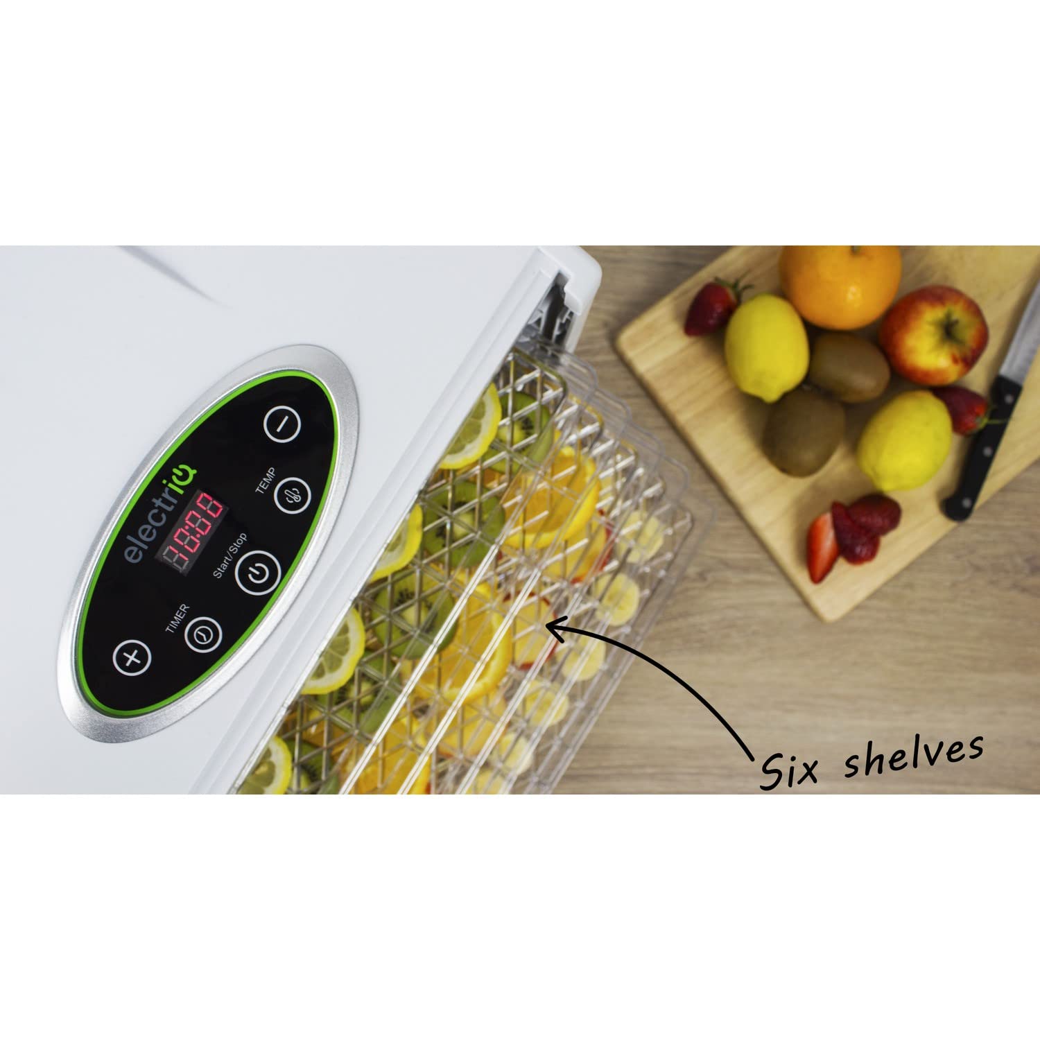 electriQ Digital Food Dehydrator with 6 Shelves 48 Hour Timer 35-75C Temperature Setting 500W BPA Free for FruitVegMeatHerbsSeeds product thumbnail 4