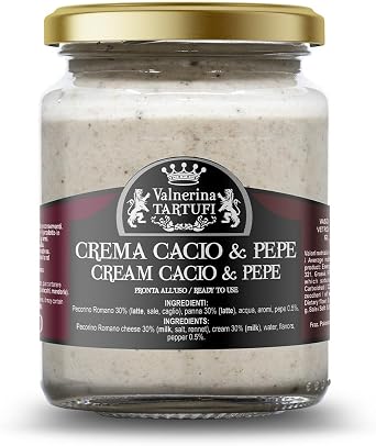 Valnerina Tartufi Cacio e Pepe Cream Italian Pasta Ready Sauce Cheese & Pepper | Bruschette and Starter Sauce, Pasta Seasoning Sauce | Gastronomic Specialty | 90 gr jar.