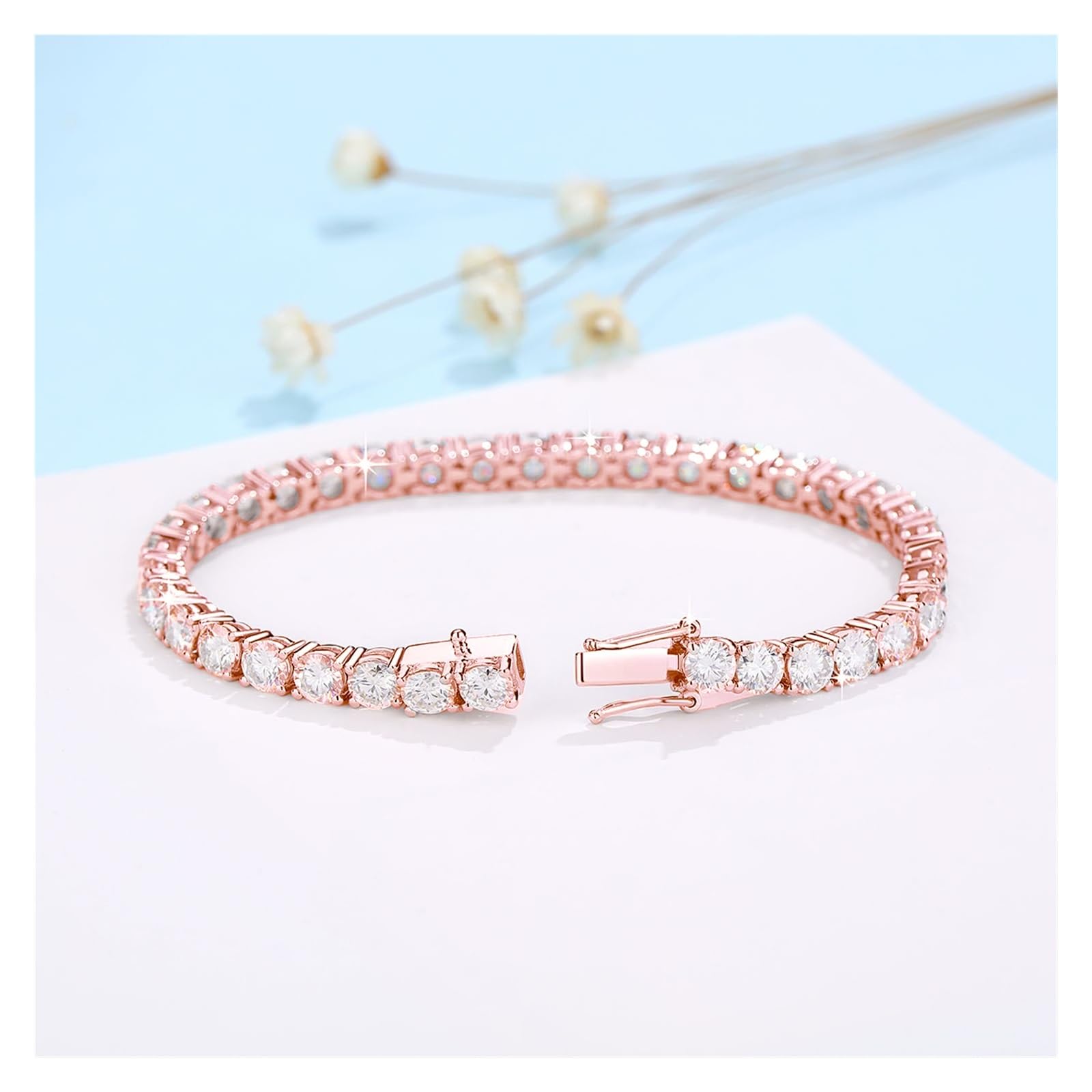 LYGBAOFUL Armband Echt vergoldetes Roségold-Moissanit-Diamant-Tennisarmband für Damen, Silber 925, Hochzeitsaccessoires, edler Schmuck (Gelbgold, 22 cm, 3,0 mm, 0,1 Karat)