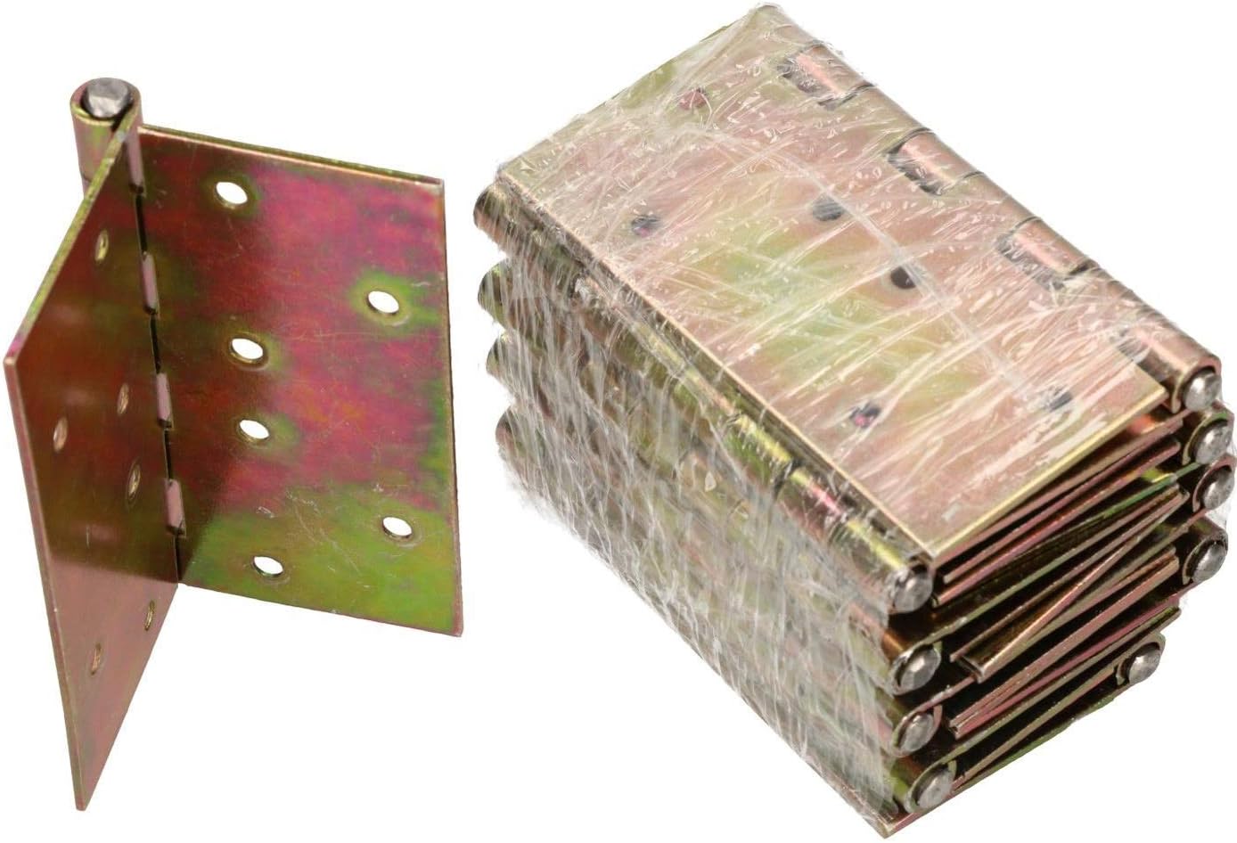 KOTARBAU® Pack of 10 Door Hinges 100 mm x 100 mm Rolled Galvanised Yellow Square Hinges Furniture Band Door Hinge Box Band Boxes Cabinet Hinges