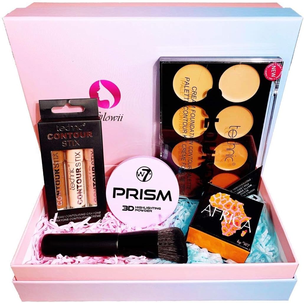 Beauty Box/Makeup Gift Set: Technic Contour Palette + Technic Contour Stix + Prism 3D Highlighter + Africa Bronzer Blusher + Face Contour Brush