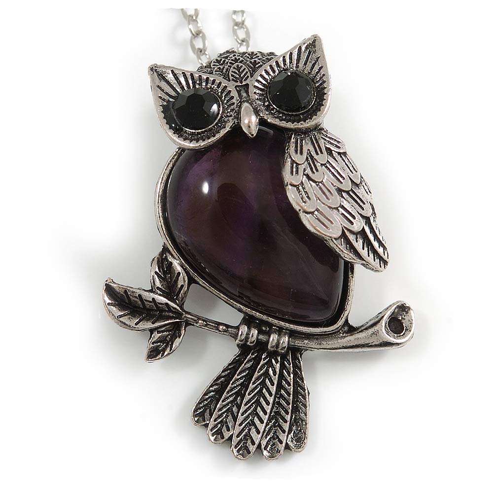 Pendentif hibou en améthyste véritable avec sa longue chaîne argentée de 70 cm - 8