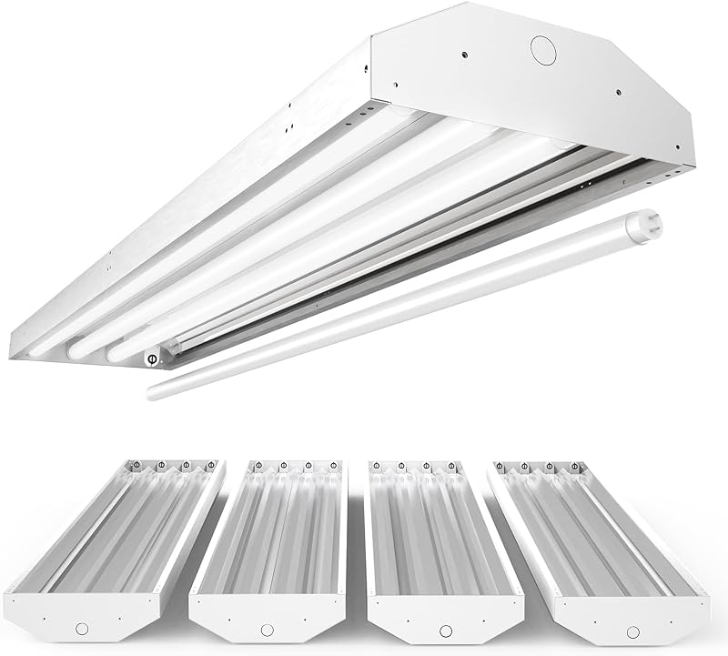 Sunco Paquete de 4 accesorios de tubo LED T8 de 4 pies, bombillas tipo B y tipo híbrido | 120-277 V, instalación colgante/montaje en superficie, incluye lápidas, iluminación de techo de garaje, admite 4 bombillas LED de tubo T8 de 48"