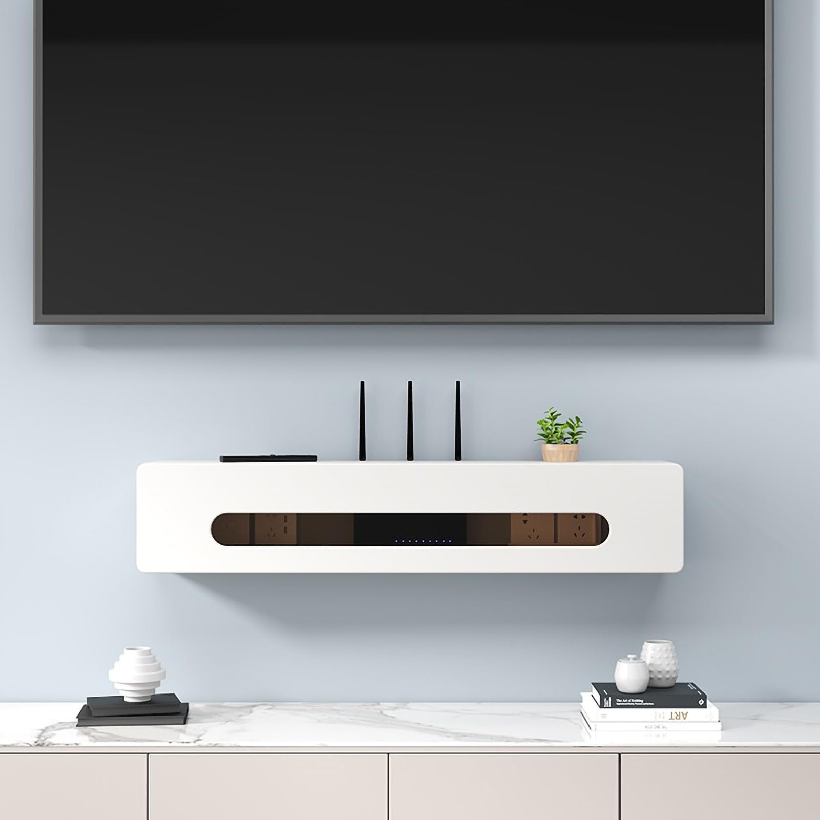 Boîte de rangement murale WiFi blanche de 60 cm pour modem et câbles