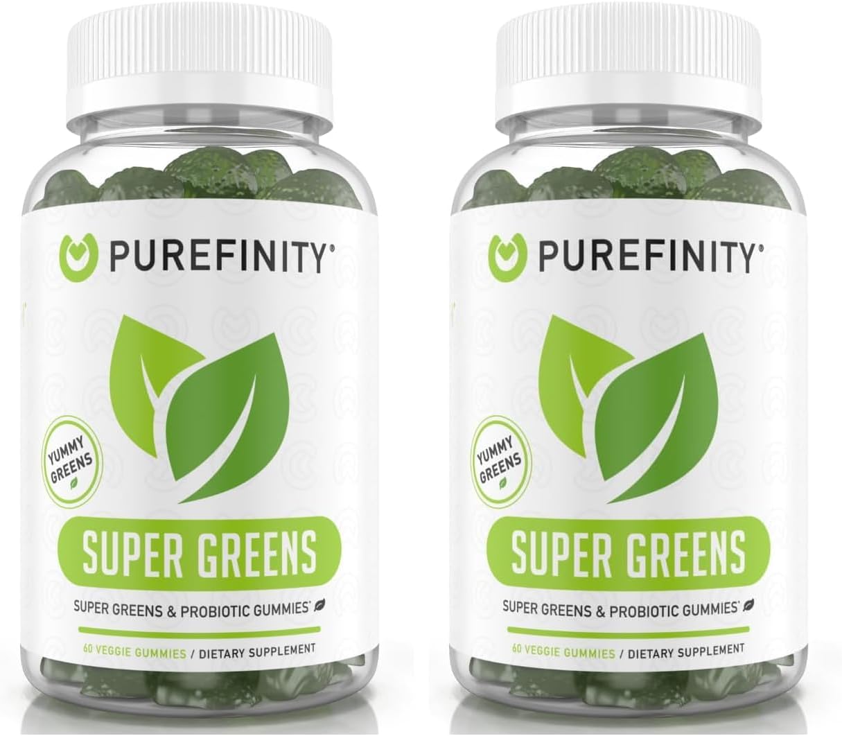 PUREFINITY Daily Super Greens Gummies with Spirulina, Spinach, Broccoli, Beet Root, Acai, and Other Vegetables, All-in-One Veggie Supplement – Non-GMO, Gluten Free, Vegan, 60 Count (Pack of 2)