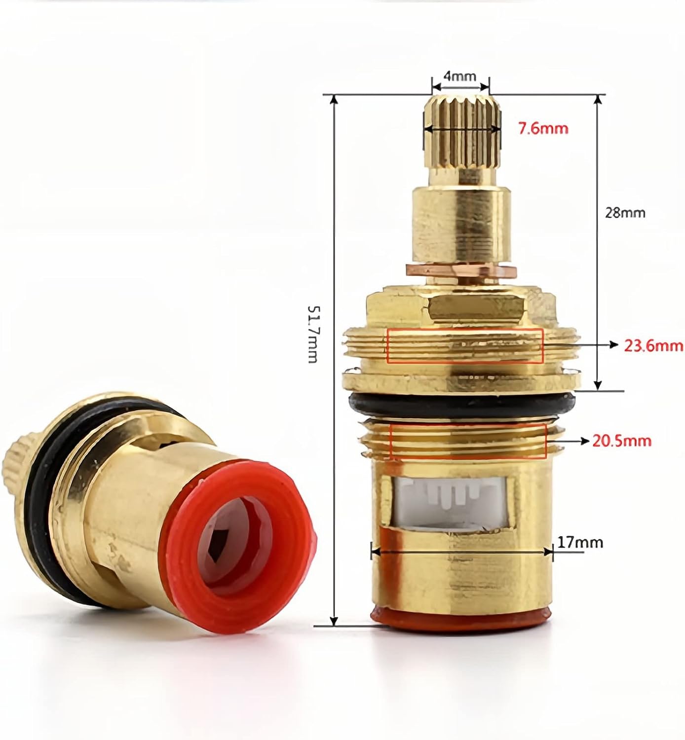 Brass Ceramic Disc Insert Gland Cartridge Replacement Tap Valves Hot and Cold Water 1/4 Quarter Turn 20 Teeth G 1/2Inch - Image 2