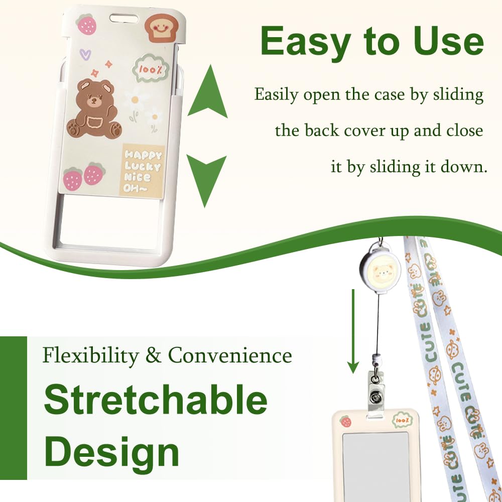 ID Card Holder Cute Cat Lanyard Card Holder Retractable Neck Strap Lanyard Detachable Sliding Badge Holder for Badges Keychain Keyring ID Card Protector - Image 3