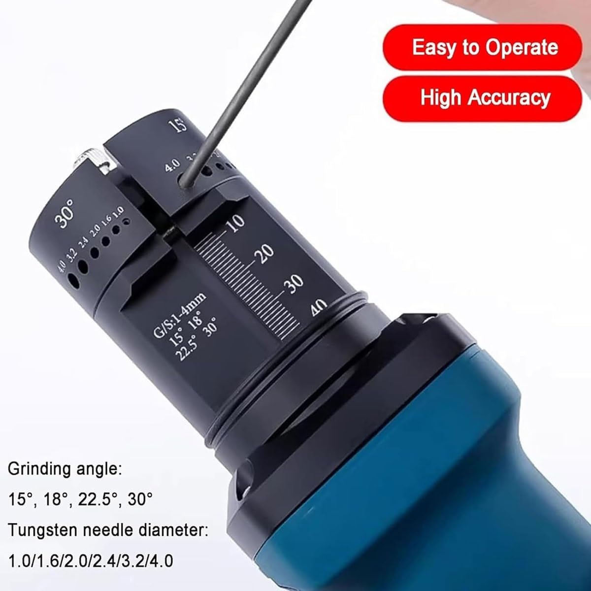 Afilador de tungsteno de mano, máquina afiladora de electrodos de tungsteno eléctrica con bloque de molienda plano, ranura de corte, 6 tamaños y 4 ángulos, ajustable de 5000 a 30000 rpm