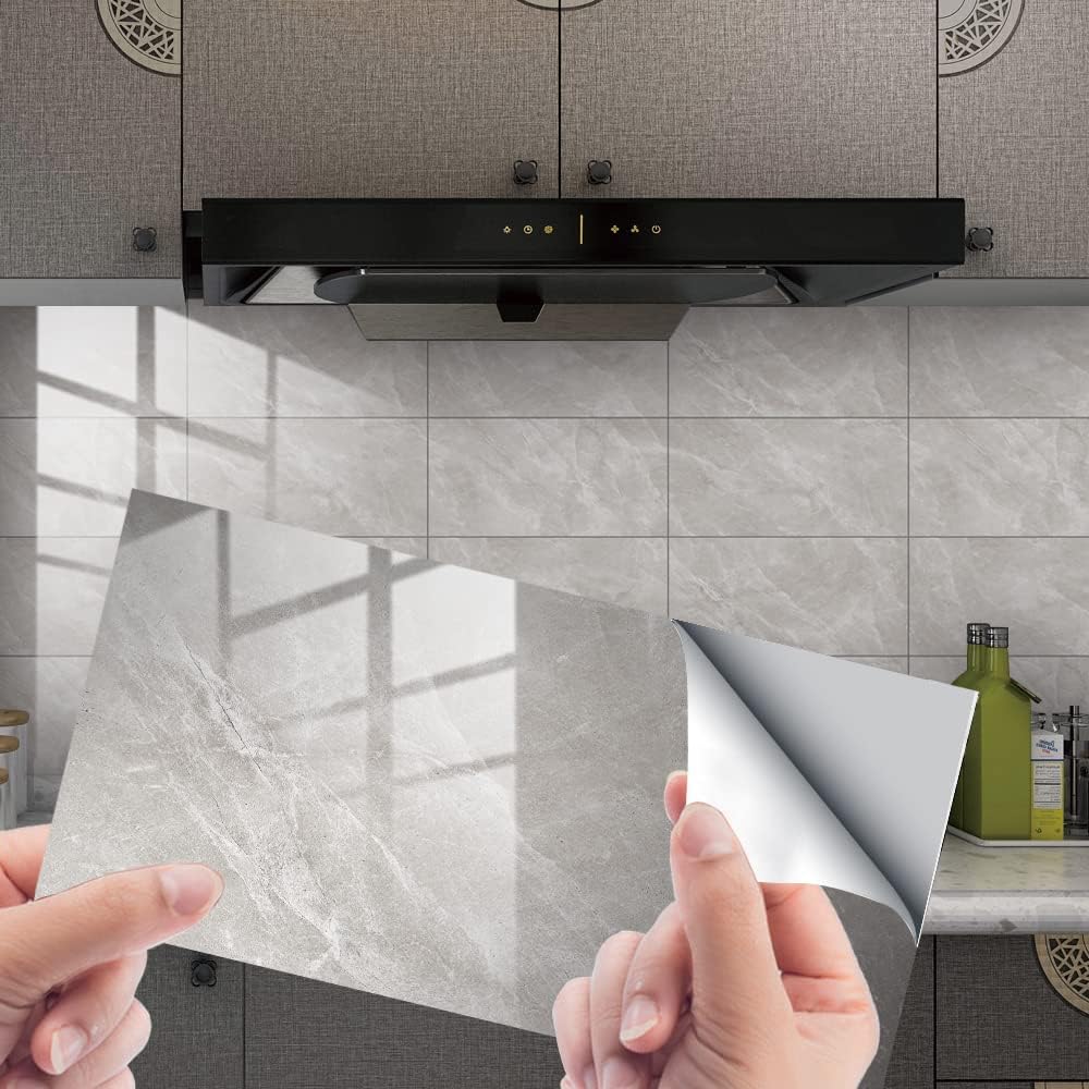 HORIWE Marble Tile Stickers 32pcs Vintage Wall Decal Sticker for Bathroom Kitchen Backsplash Waterproof Oil Proof DIY Self Adhesive New PVC Wall Stickers Home Decor 12x6 inches