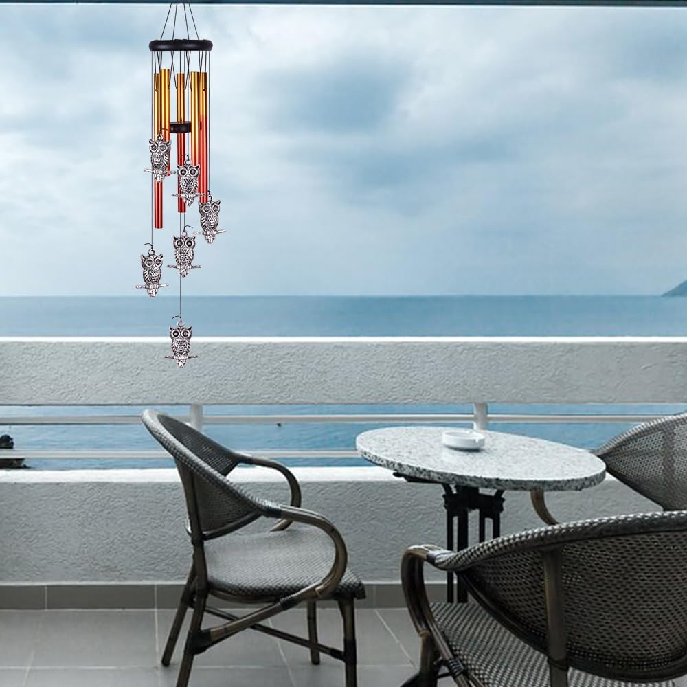 Owl Wind Chimes Outdoor/Indoor Decor - Pure Hand-Made Owl Wind-Bells, Mobile Romantic Windcatcher 28" Owl Wind Chime for Home, Xmas, Gift For Mother, Balcony, Patio, Garden Decoration(6 Owls, 5 Tubes) - Image 7