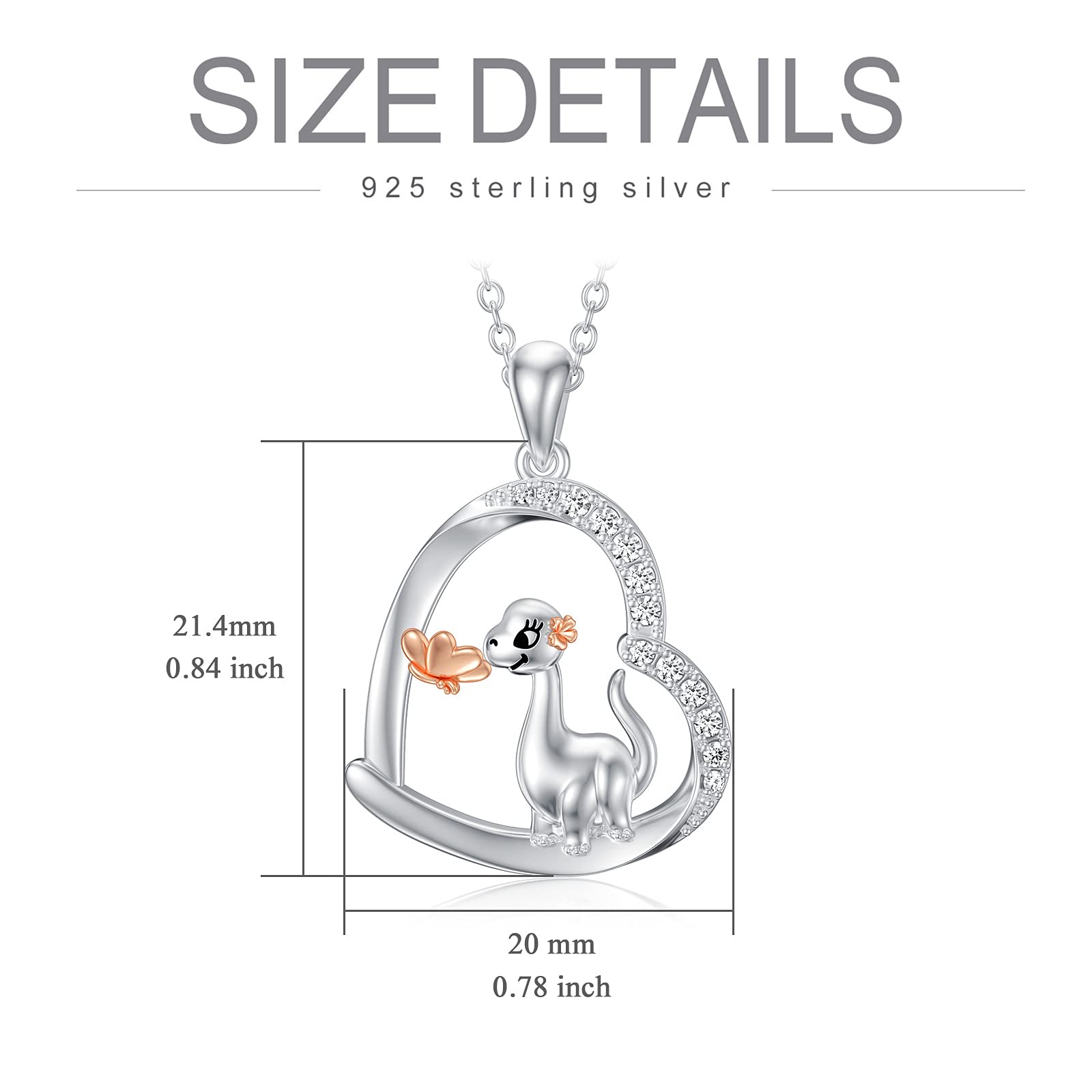 HARMONY BOLA Mother's Day Gift for Mummy Daughter Hedgehog/Hippo/Bunny/Frog/Dinosaur Necklace 925 Sterling Silver Cute Cubic Zirconia Heart Pendant Chain Jewellery Birthday Gift for Women Animal Lover