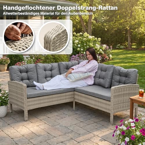 COMLAX FIELD Ensemble de meubles de jardin en rotin, salon de jardin avec table à manger, meubles de balcon, résistants aux intempéries, coin salon, pour jardin, balcon, gris – vue 6