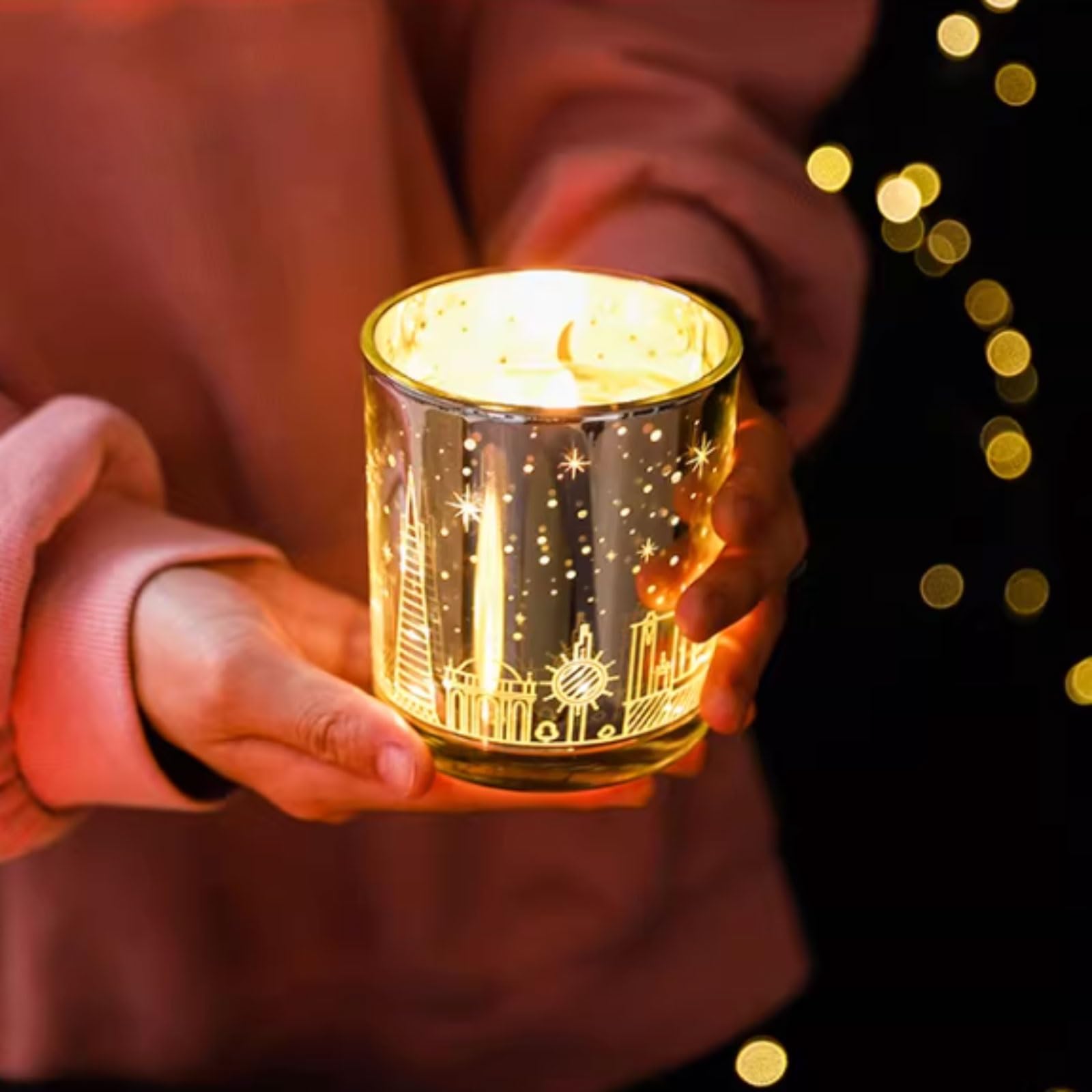 Velas de vidrio con LED hechas con cera de soja y aceites esenciales, vela perfumada reutilizable, decoración elegante for el hogar muy perfumada(Rose)