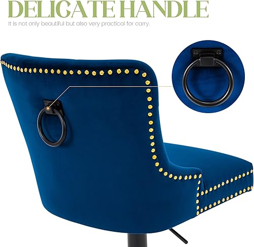 Miniatura 3 de Taburete de bar ajustable, silla de terciopelo con función giratoria y base negra, taburete de altura de mostrador para cocina, comedor y muebles de