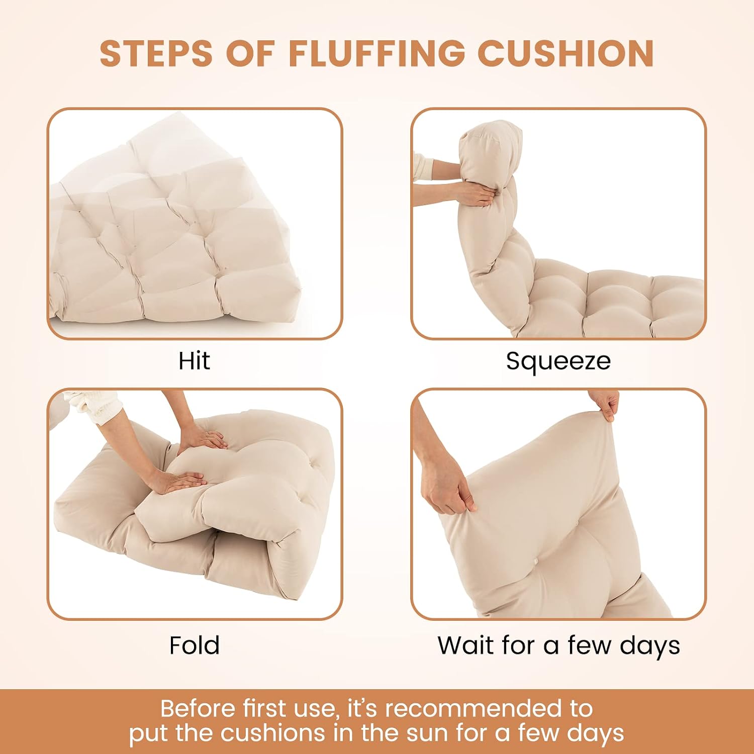 Giantex Outdoor Bench Cushion, 52 x 19.5 Inch Thick Tufted Patio Cushion Pads for Garden Sofa Settee Couch, Loveseat, Waterproof Patio Furniture Swing (Beige)