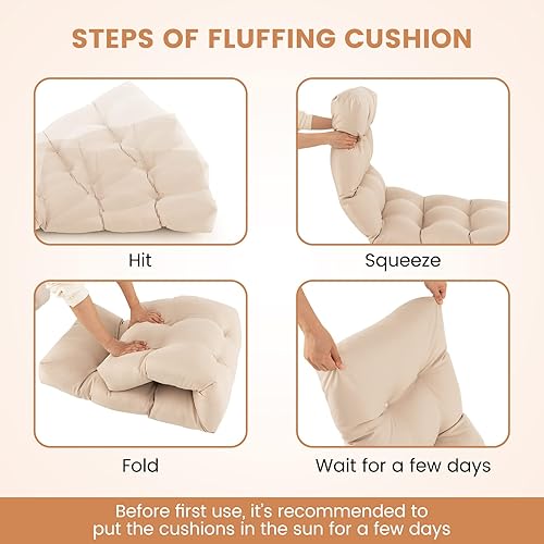 Miniatura 6 de Giantex Cojín de banco para exteriores, 52 x 19.5 pulgadas, cojines copetudos de patio para sofá de jardín, sofá biplaza grueso, cojín impermeable