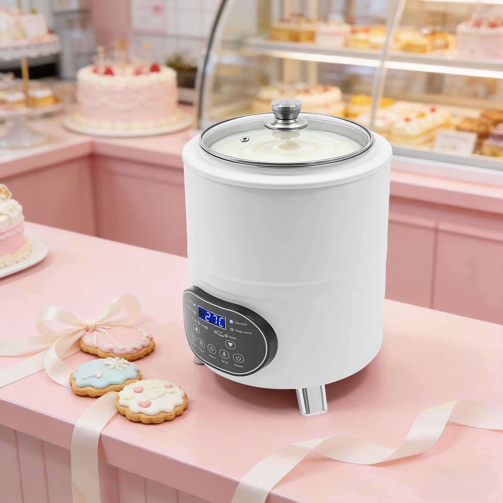 Máquina de yogur, máquina automática de yogur con temperaturas y temporizador, máquina inteligente de yogur de 8 litros, rango de temperatura ajustable de 25 a 80 °C, para vinagre de fruta, yogur