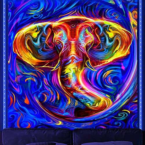 Temphytbong Elephant Psychedelic Tapestry For Bedroom Decor Wall Hanging Aesthetic Trippy Blacklight Tapestries 50 X 60 Inch #TOP11